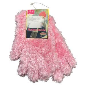 TruFit Feather Gloves Girls One Size Pink Soft Fluffy Polyester Winter Warm NWT